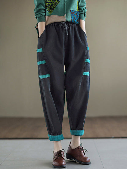Vintage Split-Joint Empire Waisted Wide Leg Harem Jean Pants
