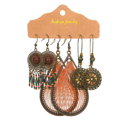 Retro drop-shaped tassel earrings