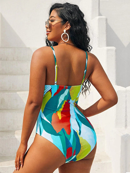 Printed Lace-Up One-Piece Swimsuit