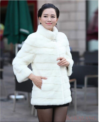 Long Sleeve Artificial  Rabbit Fur Coat