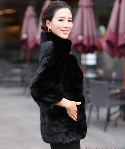 Long Sleeve Artificial  Rabbit Fur Coat