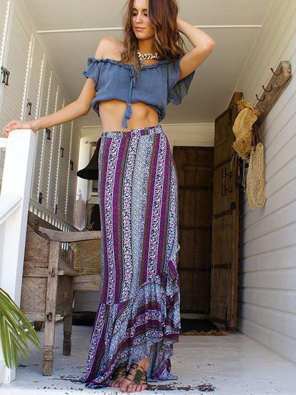 Pretty Chiffon Bohemia Floral Front Split Long Skirt Bottoms