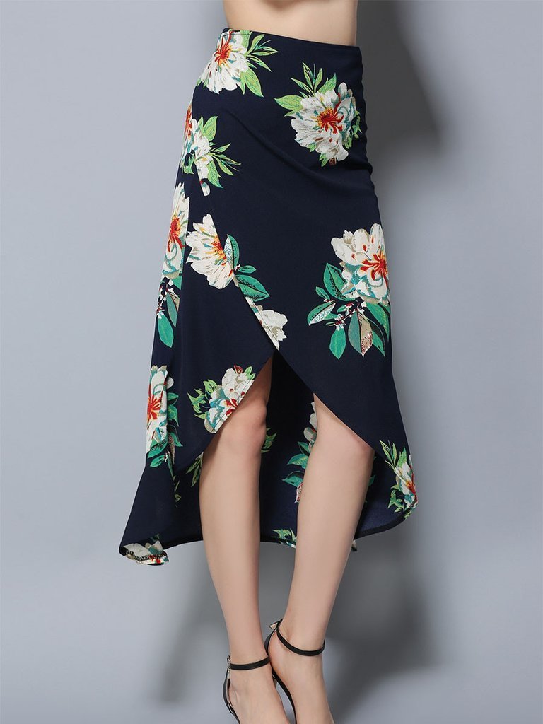 Floral Printed Asymmetric Long Skirt