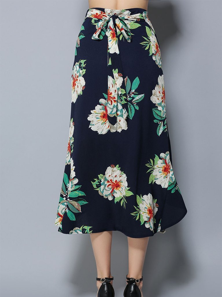 Floral Printed Asymmetric Long Skirt