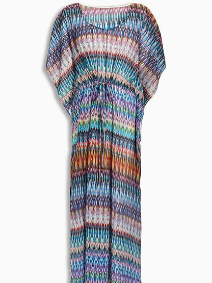 Pretty Colorful Half Sleeve Bohemia Maxi Beach Dress
