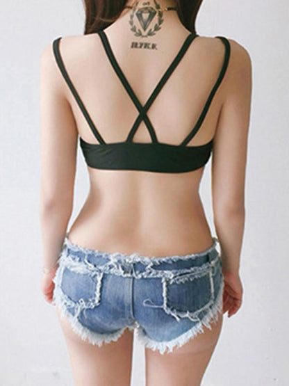 Two-Piece Raised Bands Black Bikinis Swimwear With Chest Steel and Pad