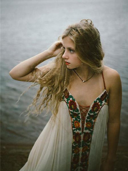 Bohemia Flower Spaghetti-neck Beach Long Dress