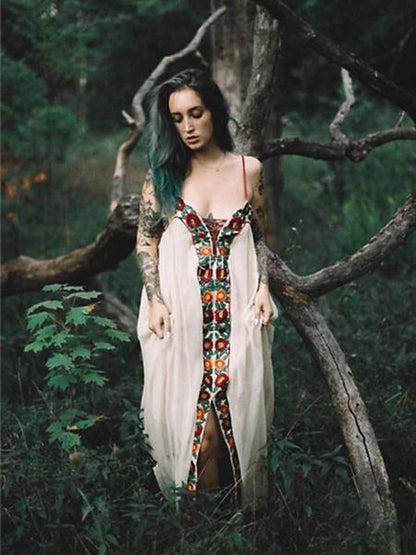 Bohemia Flower Spaghetti-neck Beach Long Dress