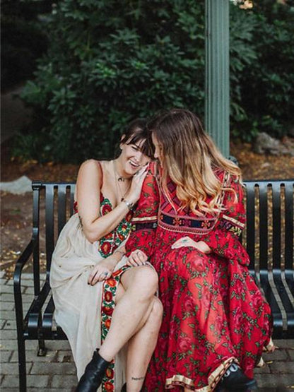 Bohemia Flower Spaghetti-neck Beach Long Dress