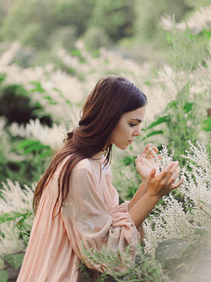 Embroidered Puff Sleeves V-neck Blouse