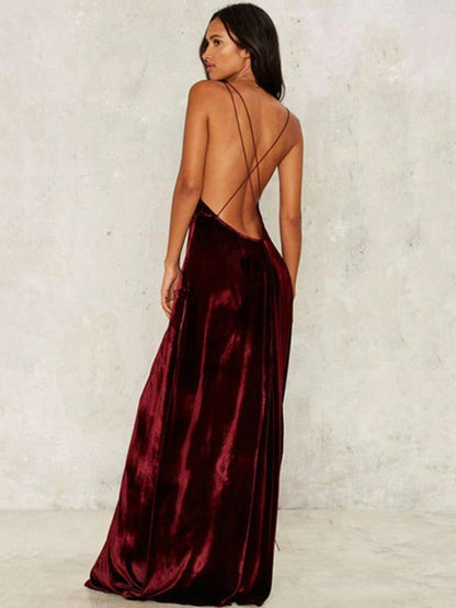 Burgundy Velvet Split-side Maxi Dress