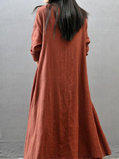 Casual Cotton Fashion Dress in Brick Color