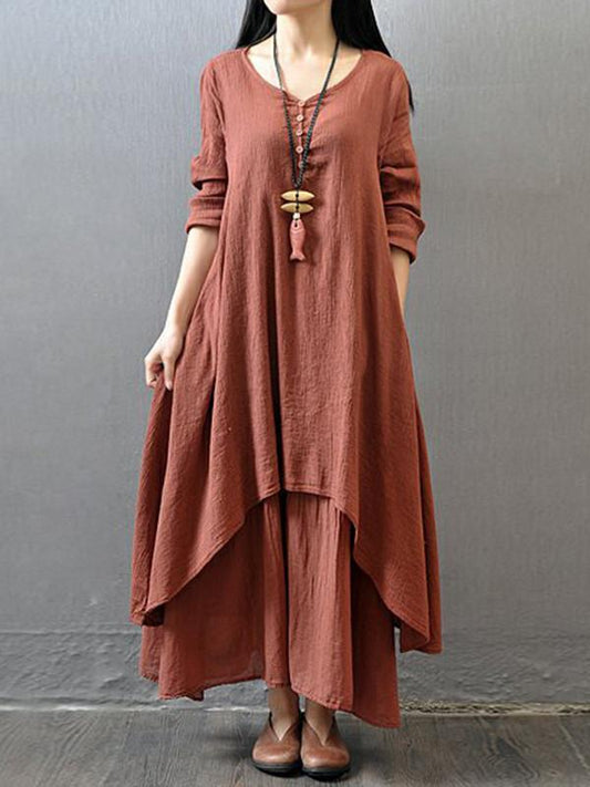 Casual Cotton Fashion Dress in Brick Color