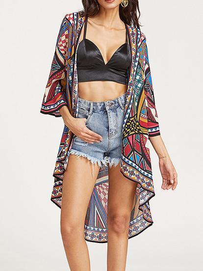 Beautiful Retro Floral-Print Half Sleeve Beach Cover-Ups
