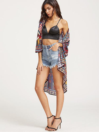 Beautiful Retro Floral-Print Half Sleeve Beach Cover-Ups