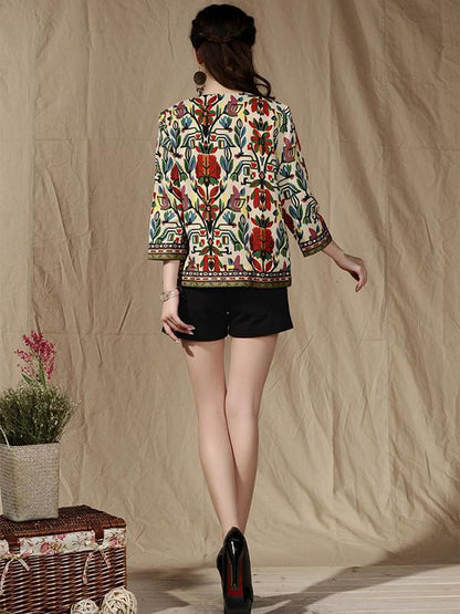 Fashion Inwrought 3/4 Sleeve Round Neck Outwears Tops