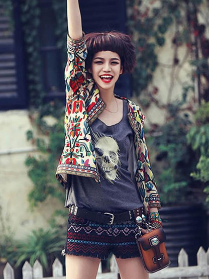 Fashion Inwrought 3/4 Sleeve Round Neck Outwears Tops