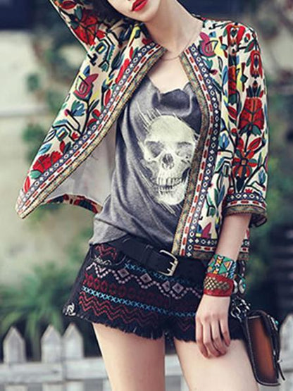 Fashion Inwrought 3/4 Sleeve Round Neck Outwears Tops