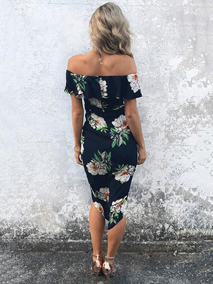 Pretty Cotton Floral Printed Ruffled Off Shoulder Midi Dress
