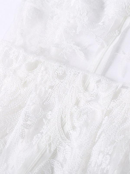 Sexy Solid Color Lace Hollow Long Sleeve Round Neck Maxi Dress