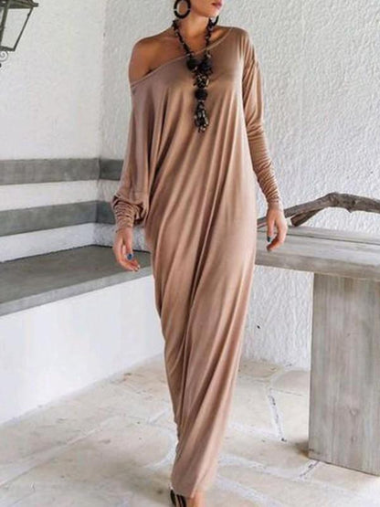 Casual Loose Long Dress with Open Shoulder