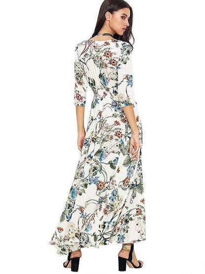 Pretty Bohemia Floral Printed V Neck Maxi Dress