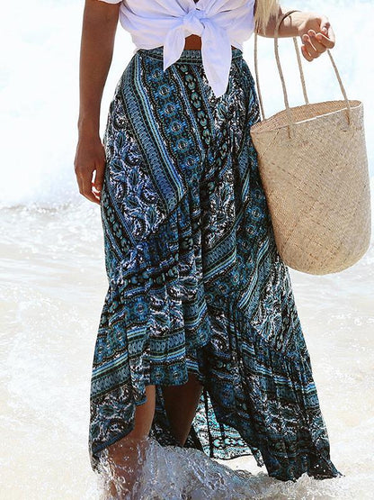 Bohemia Floral-Printed Split-side Beach Skirt Bottoms