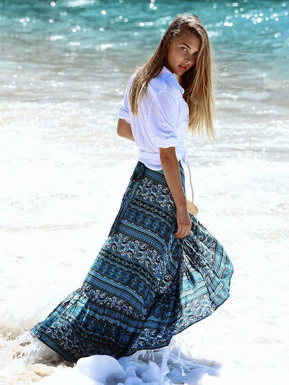 Bohemia Floral-Printed Split-side Beach Skirt Bottoms