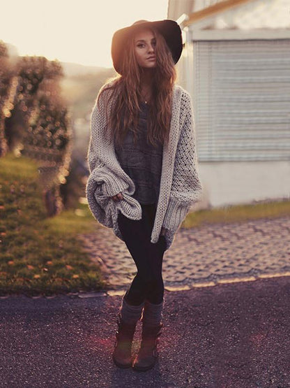 Fashion Solid Color Knit Sweater Cardigans Tops