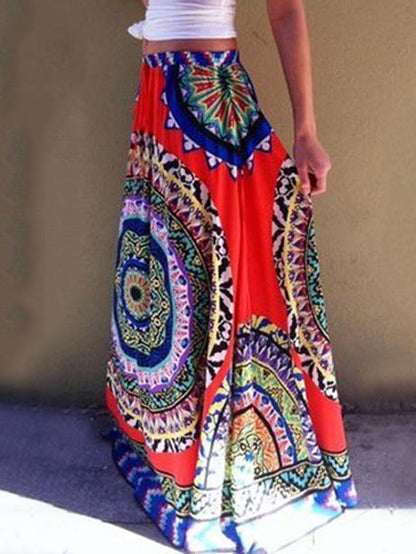 Bohemia Floral-Printed Big Hemline Skirt Bottoms