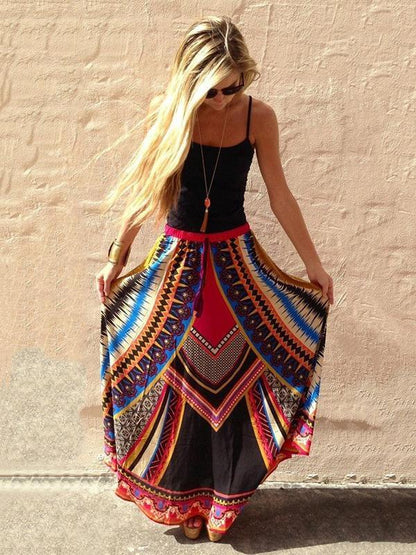 Bohemia Floral-Printed Big Hemline Skirt Bottoms