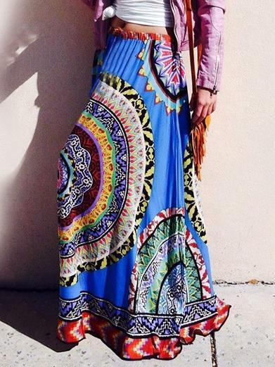 Bohemia Floral-Printed Big Hemline Skirt Bottoms