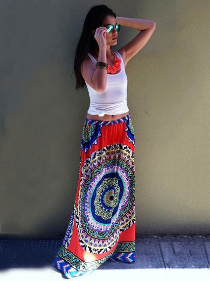 Bohemia Floral-Printed Big Hemline Skirt Bottoms
