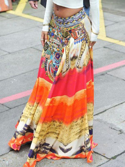 Bohemia Printed Big Hemline Skirt Bottoms