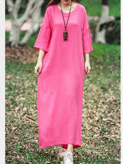 Red&Sky-blue&Pink Ramie Cotton Dress