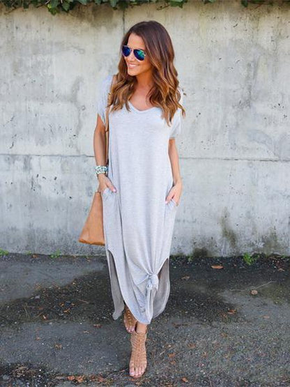 Fashion Simple Casual Long Dress, Black and Grey Color