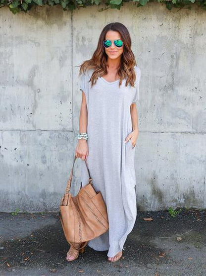Fashion Simple Casual Long Dress, Black and Grey Color