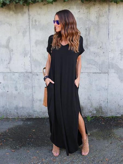 Fashion Simple Casual Long Dress, Black and Grey Color