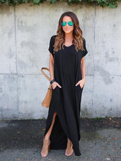Fashion Simple Casual Long Dress, Black and Grey Color