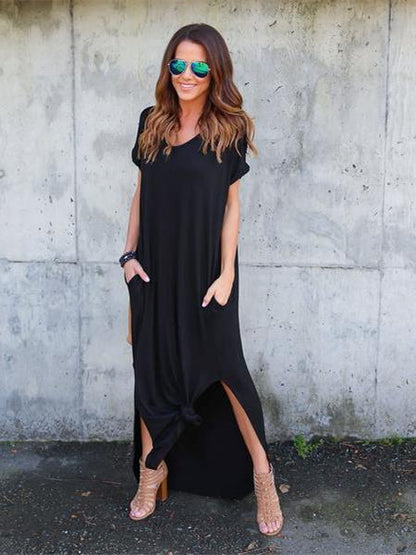 Fashion Simple Casual Long Dress, Black and Grey Color