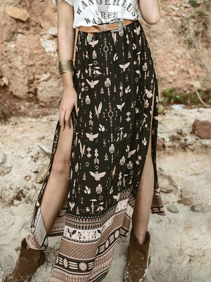 Split-side Dacron Skirt with Authentic Ornament in Black or Blue Color