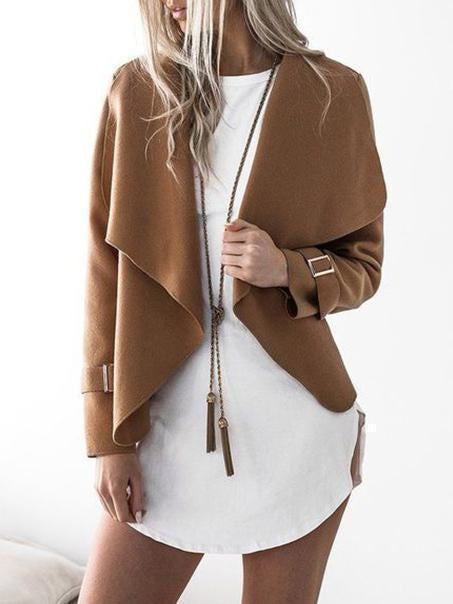 Woolen Cropped Solid Color Outwear