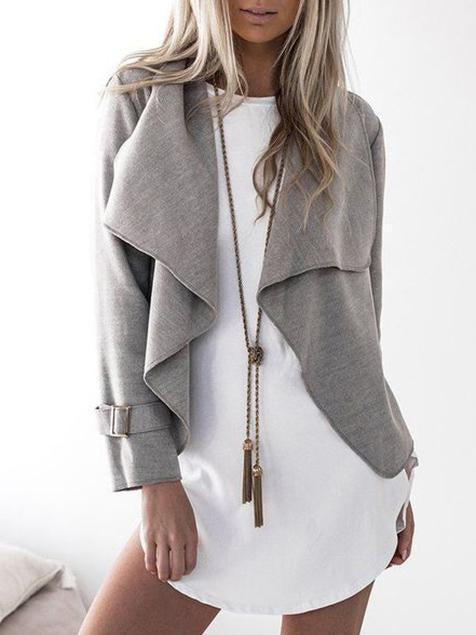 Woolen Cropped Solid Color Outwear