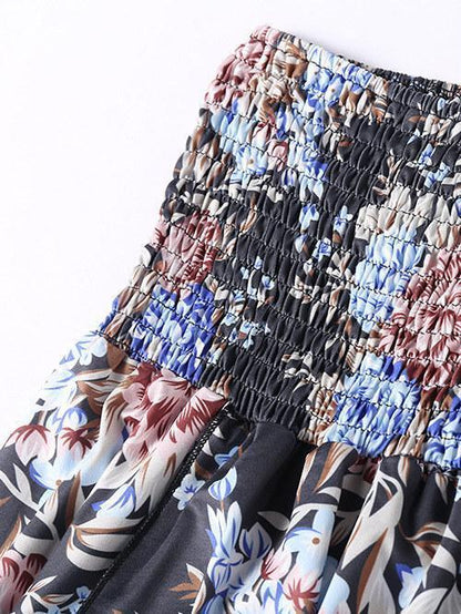 Full-length Loosen Vintage Skirt with Floral Print