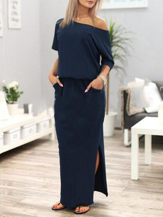Solid Color Split-side Maxi Dress