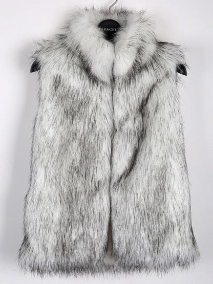 Stand Collar Vest Faux Fur Coat