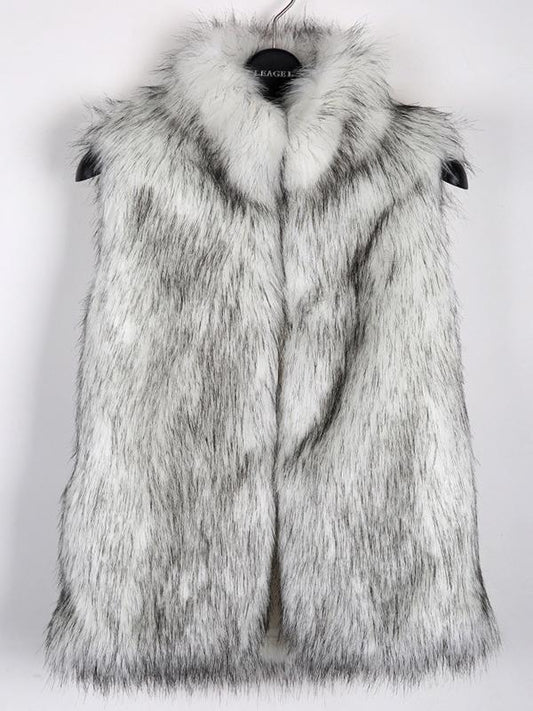 Stand Collar Vest Faux Fur Coat