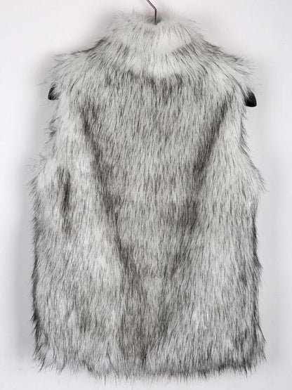 Stand Collar Vest Faux Fur Coat