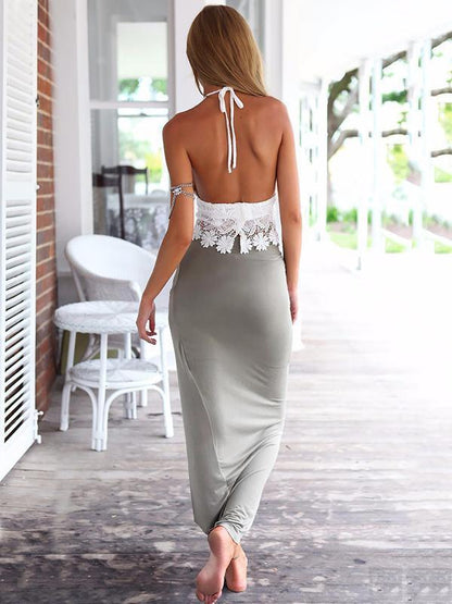White Lace Spaghetti-neck Vest and Long Skirt Suits