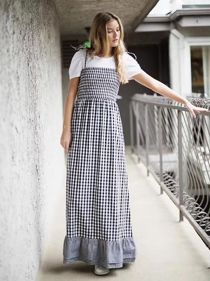 Plaid Spaghetti-neck Bohemia Maxi Dress